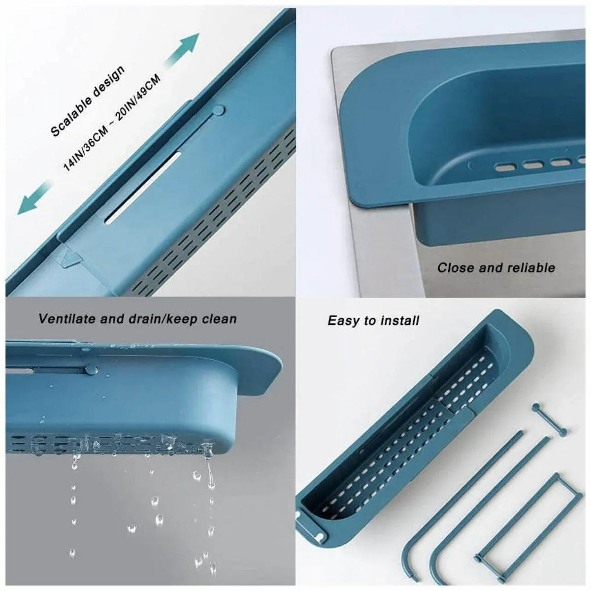 Telescopic Sink Rack Holder Expandable Storage Drain Basket Home Kitchen Kit - Grey — product image 5 of 13