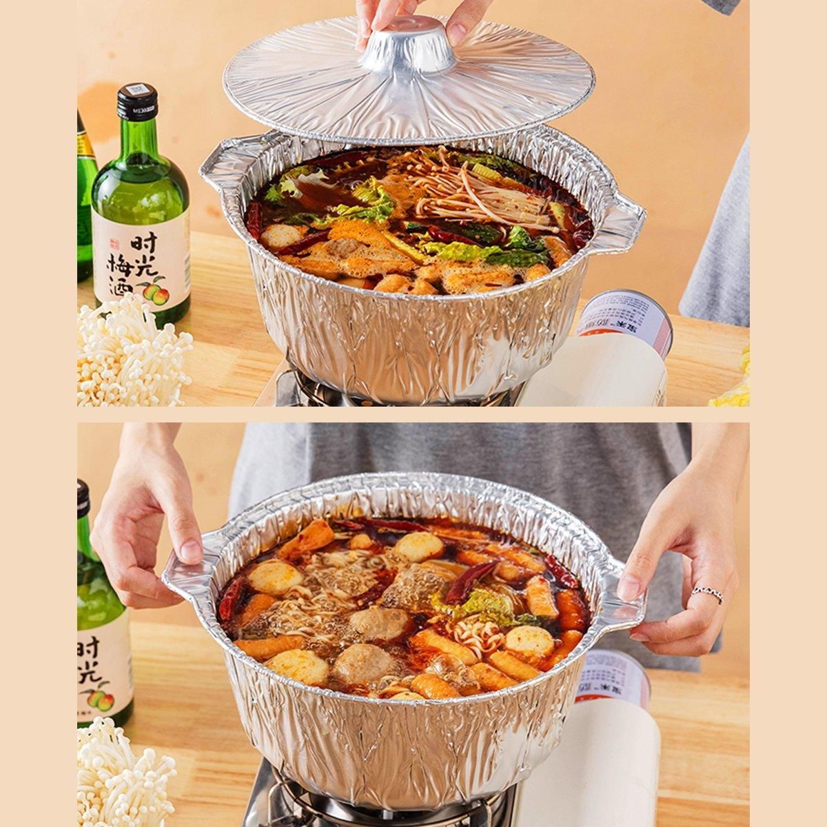 10PCS Duty Aluminum Foil Pots for Hotpot Camping Picnic Tinfoil field cutlery - 4000ml — product photo 8