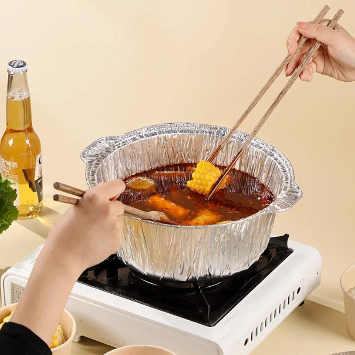 10PCS Duty Aluminum Foil Pots for Hotpot Camping Picnic Tinfoil field cutlery - 4000ml — product photo 15