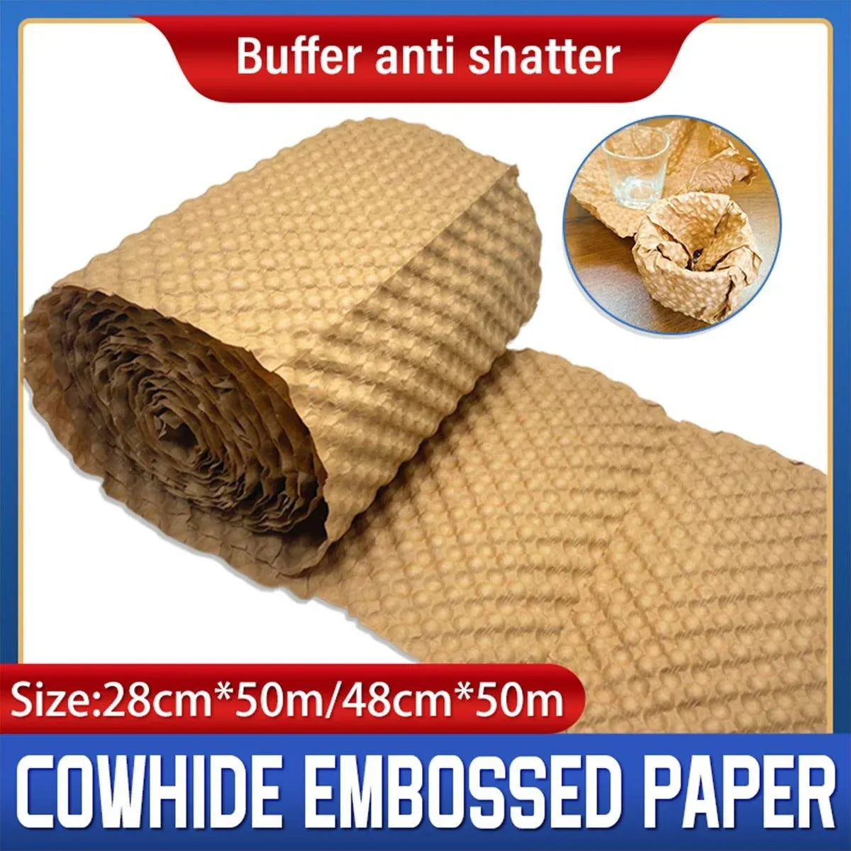 Cowhide Pressure Bubble Paper Roll Shock Absorbing Biodegradable Cushioning Wrap - 28x50m — product photo 2