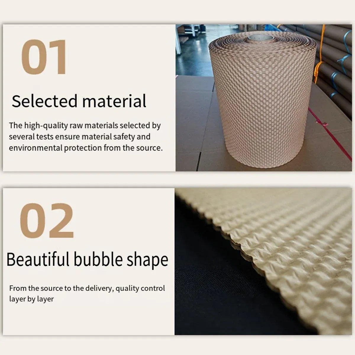 Cowhide Pressure Bubble Paper Roll Shock Absorbing Biodegradable Cushioning Wrap - 28x50m — product photo 5