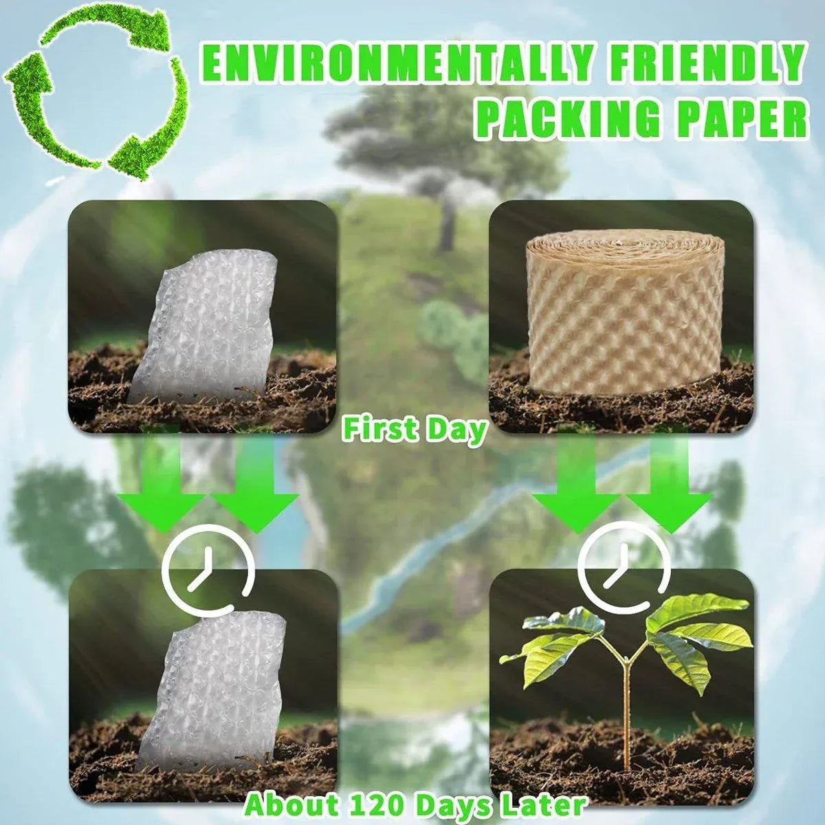 Cowhide Pressure Bubble Paper Roll Shock Absorbing Biodegradable Cushioning Wrap - 28x50m — product photo 7