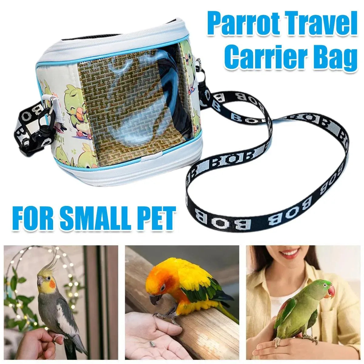 Compact Transparent-Panel Bird Travel Carrier Bag - 16 × 13 × 9 cm