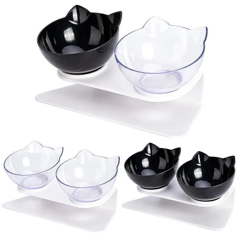 Elevated Double Pet Feeding Bowls - Black & Black