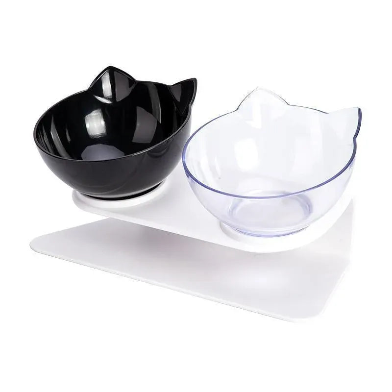 Elevated Double Pet Feeding Bowls - Black & Clear