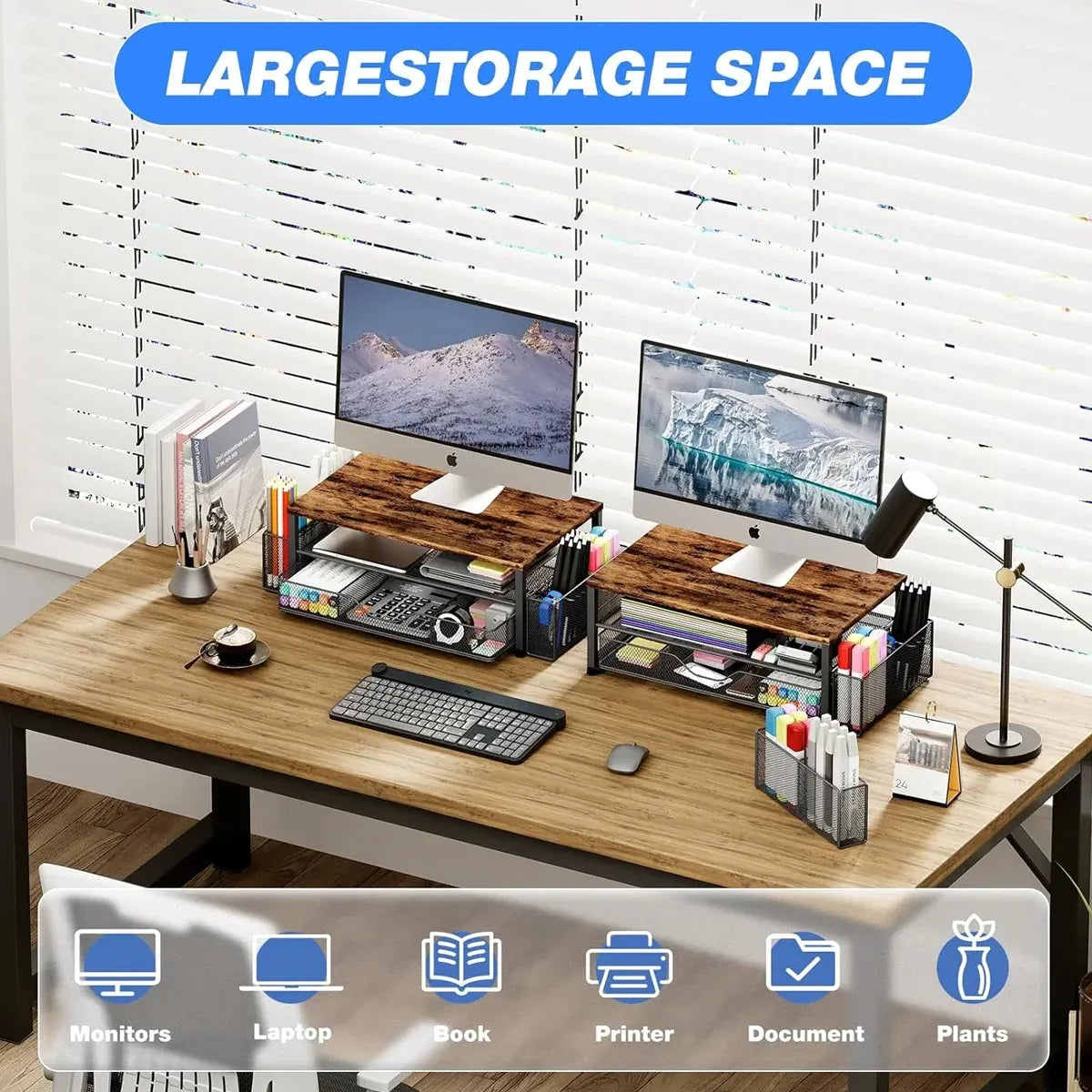 Computer Stand Riser With Drawer Storage Monitor Shelf For PC Laptop Workspace