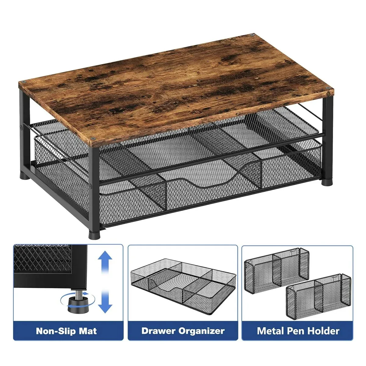 Computer Stand Riser With Drawer Storage Monitor Shelf For PC Laptop Workspace