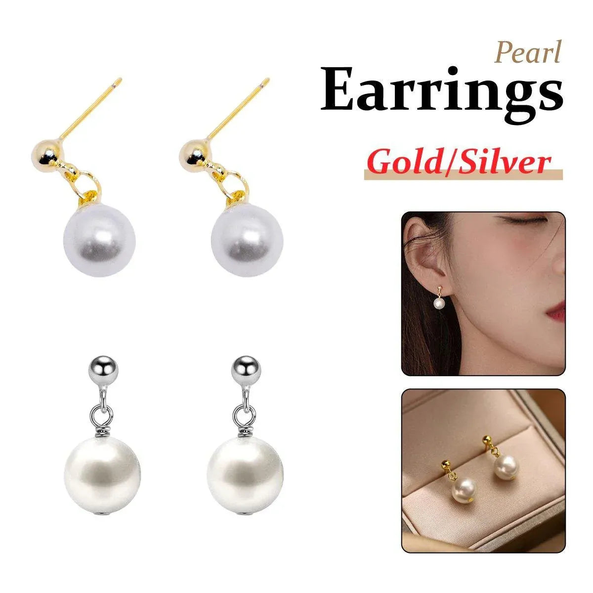 Simple Fashion Pearl Earrings Elegant High Grade Jewelry for Women Ladies - Silver