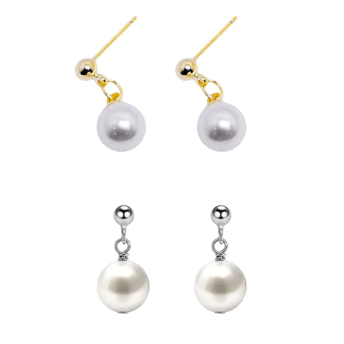 Simple Fashion Pearl Earrings Elegant High Grade Jewelry for Women Ladies - Silver
