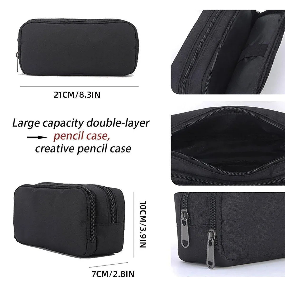 Large Capacity Pencil Case Double Layer for Primary School Students Creative Bag - Black