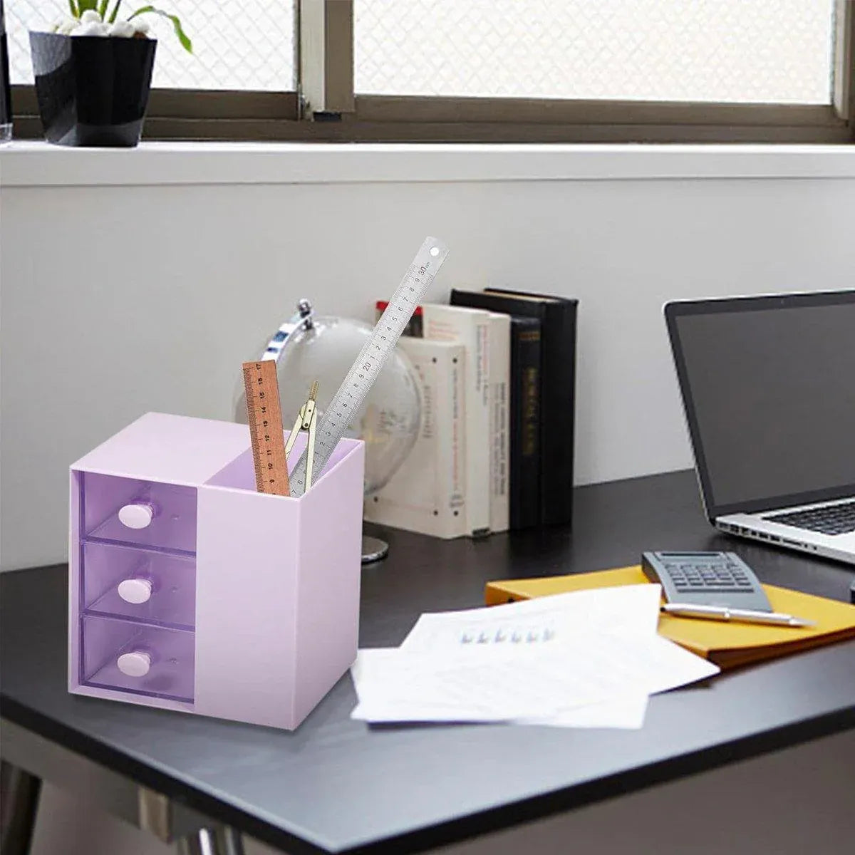 2IN1 Pumping Pen Container Storage Box Cosmetic Drawer Office Organizer Box
