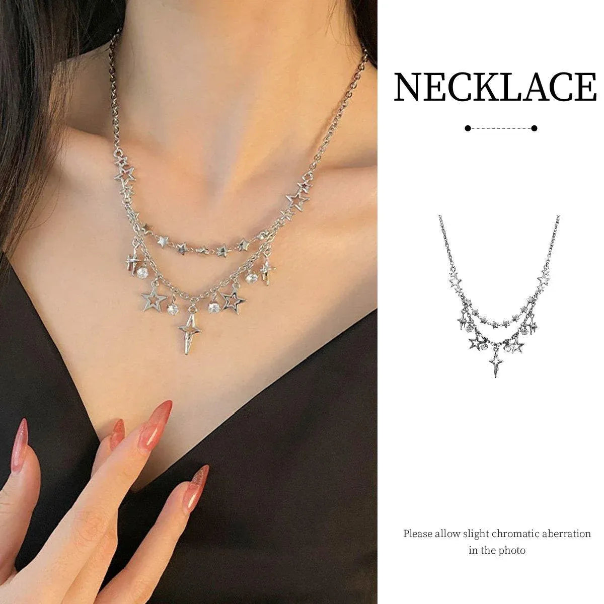 Stylish Star Tassel Geometric Necklace Chain Fashion Jewelry for Women and Girls