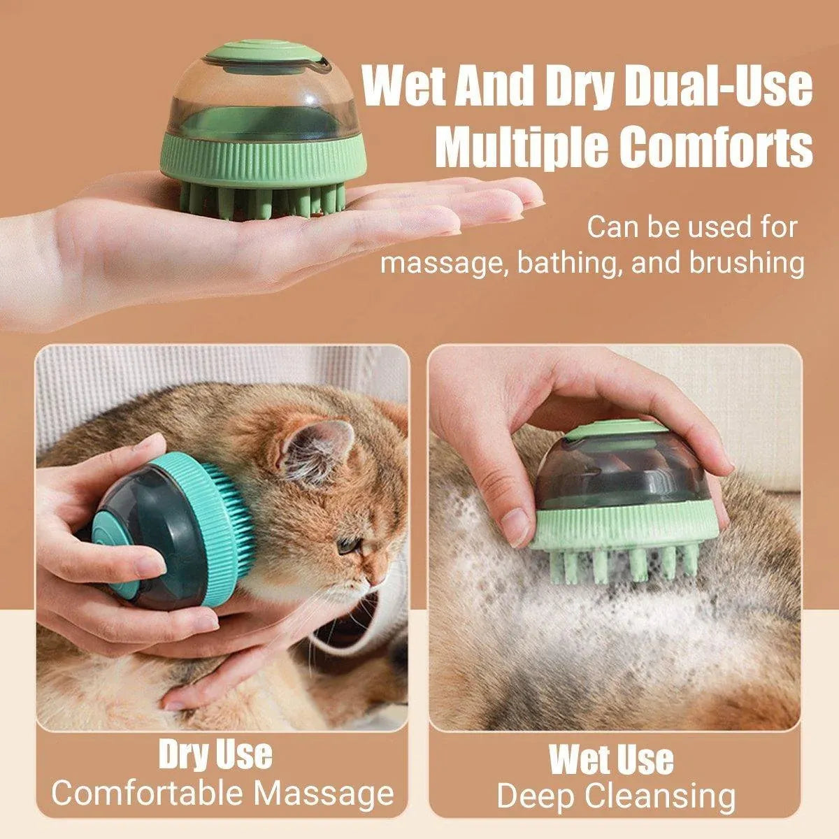 Pet Bath Massage Shampoo Dispensing Brushes, 2-Pack - Blue