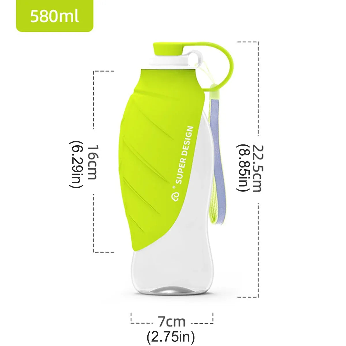 Portable Dog & Cat Drinking Water Bottle - 580mL, Green