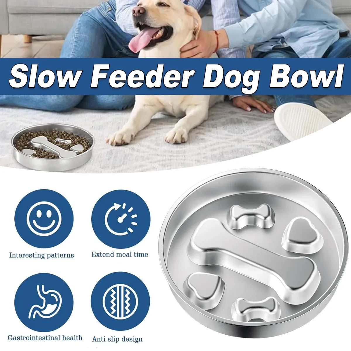 Stainless-Steel Pet Feeding Bowl – Silver, 22 cm