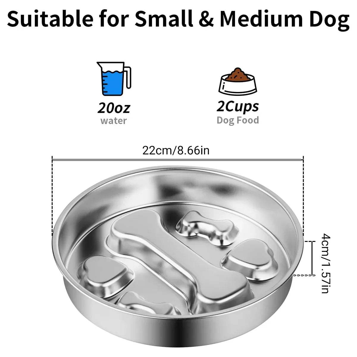 Stainless-Steel Pet Feeding Bowl – Silver, 22 cm