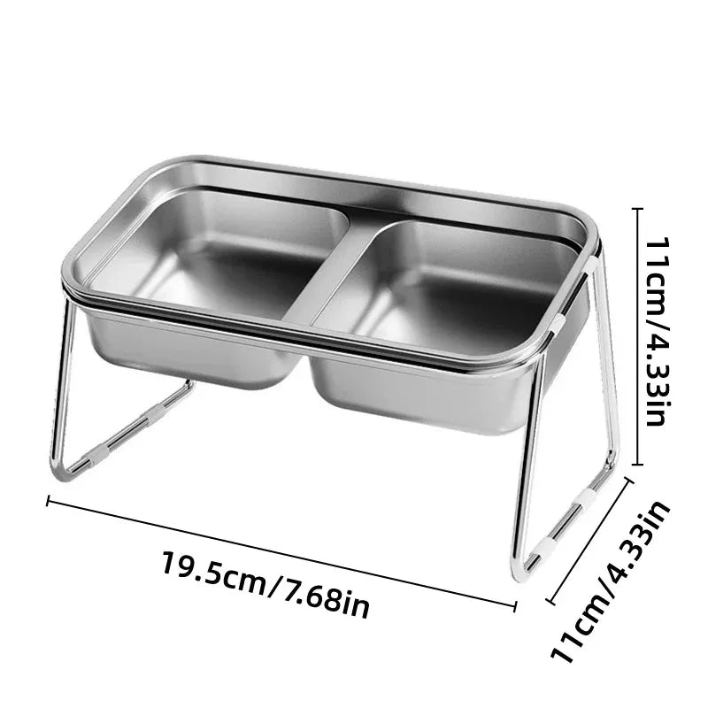 Raised Double Stainless-Steel Cat & Dog Feeding Bowls with Stand