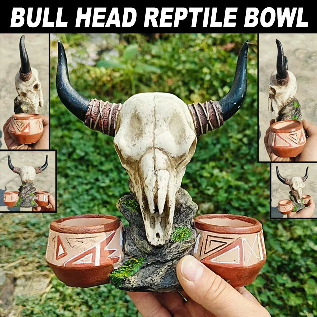Bull-Skull Reptile Feeding & Water Bowl Display - 17 cm