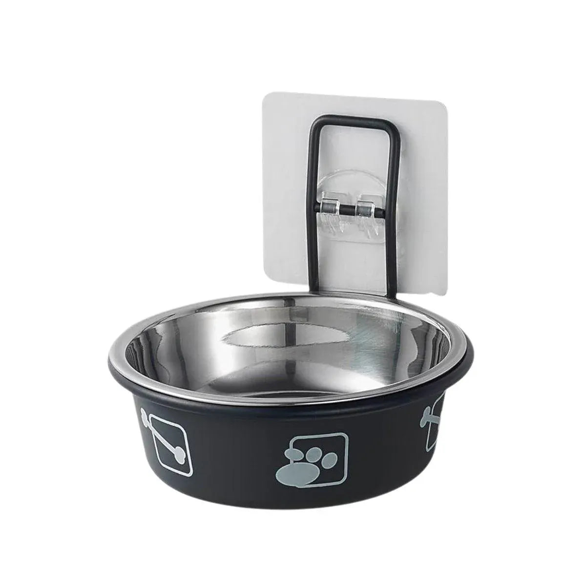 Hanging Stainless Steel Pet Feeding Bowl - Black, 12 cm