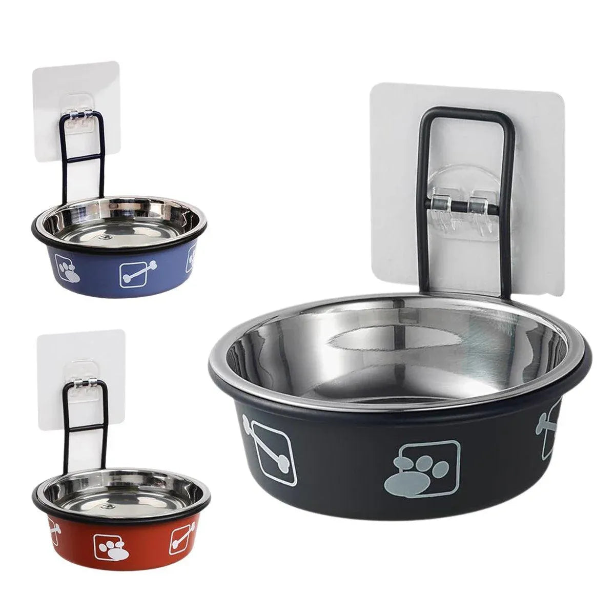 Hanging Stainless Steel Pet Feeding Bowl - Black, 12 cm