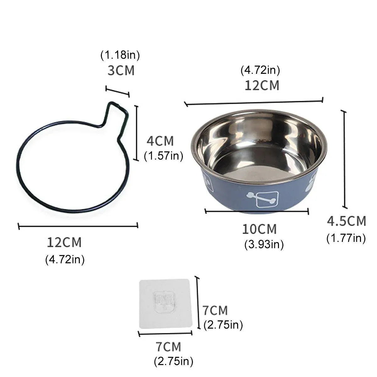 Hanging Stainless Steel Pet Feeding Bowl - Black, 12 cm