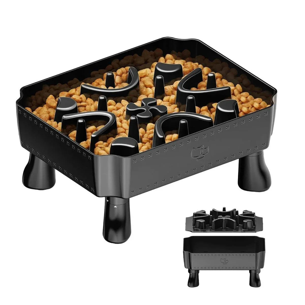 Removable-Base Black Maze Pet Slow Feeder Bowl - 24.5 × 19.5 cm