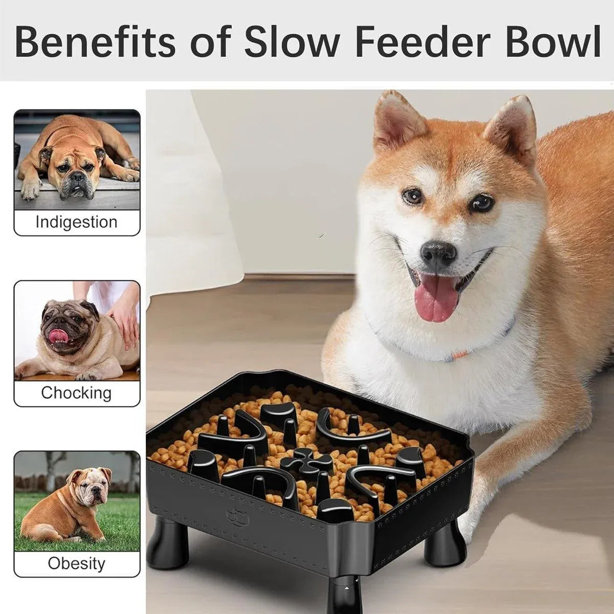 Removable-Base Black Maze Pet Slow Feeder Bowl - 24.5 × 19.5 cm