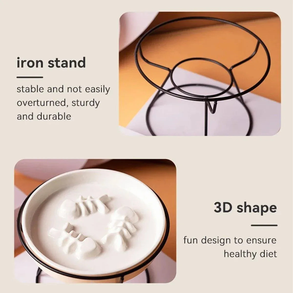 Ceramic Slow-Feeder Cat Bowl with Tray - Black/Black