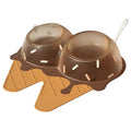 Ice Cream-Style Double Pet Feeder with Mat & Spoon - Brown