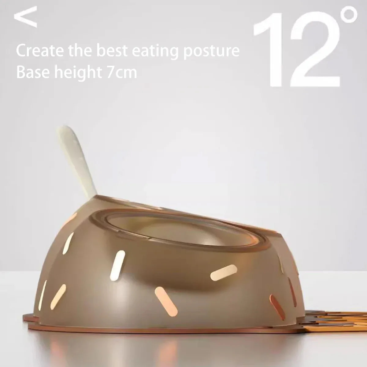 Ice Cream-Style Double Pet Feeder with Mat & Spoon - Brown