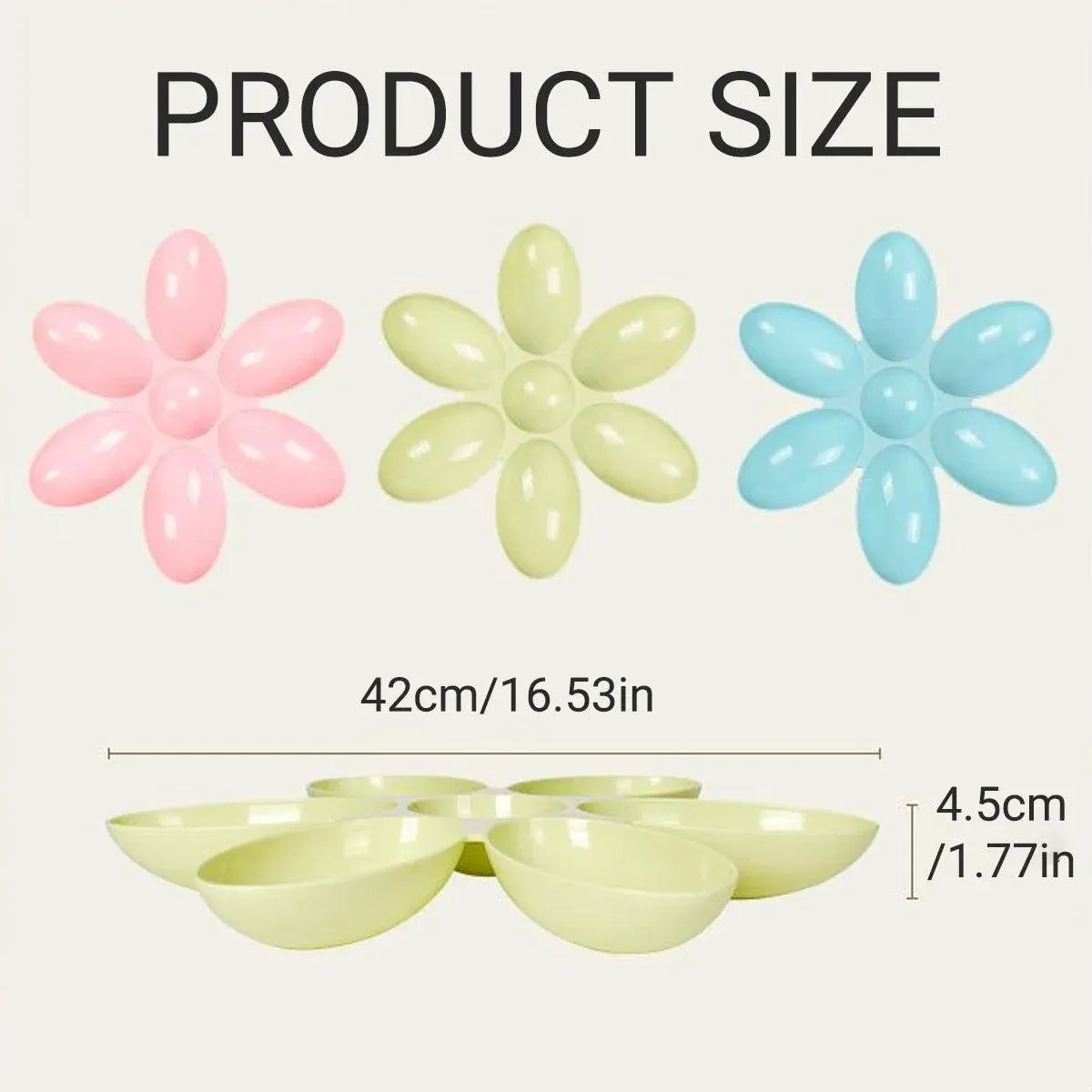 Petal-Shaped Seven-Section Multi-Pet Feeding Bowl - Green, 42 cm