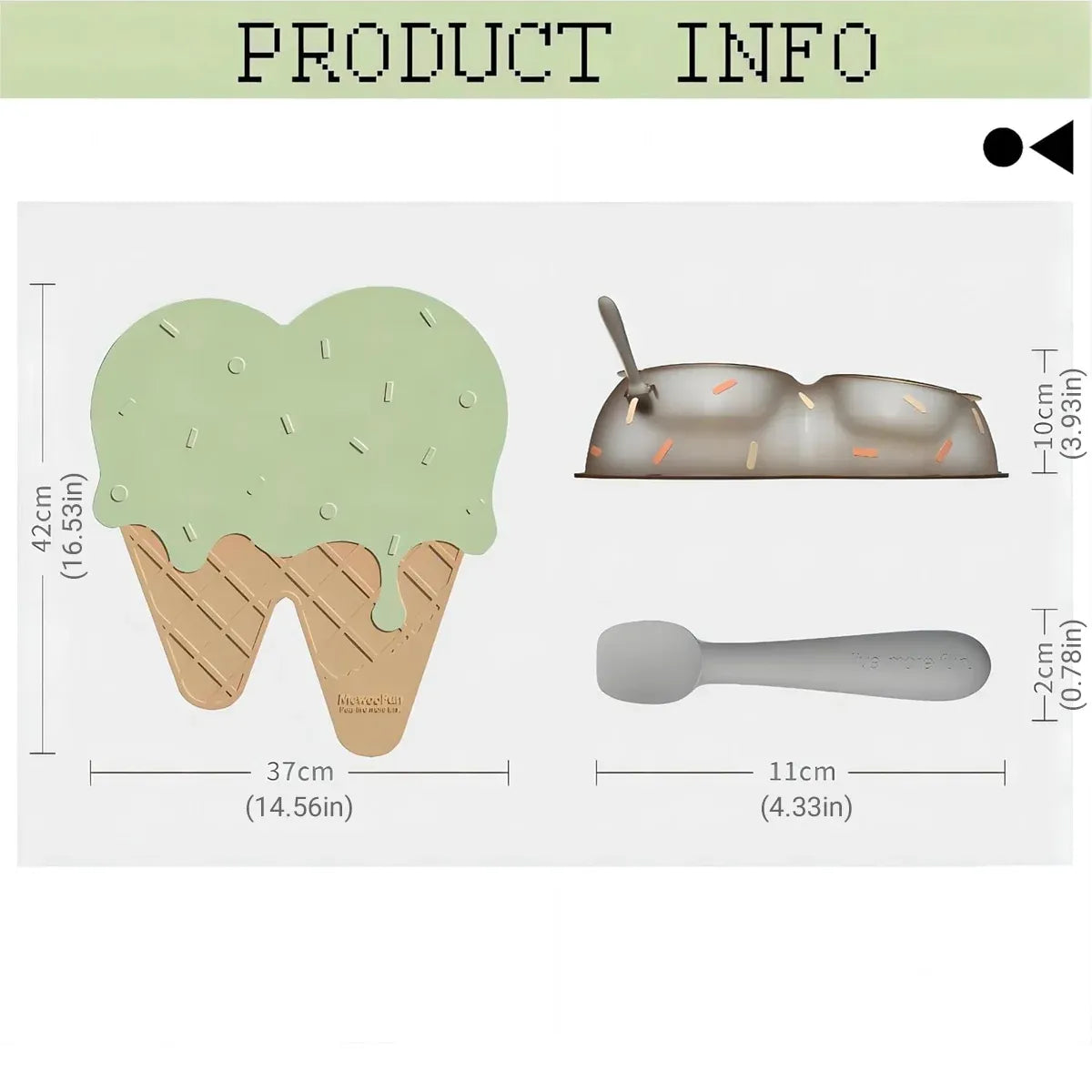 Ice Cream-Style Double Pet Feeder with Mat & Spoon - Green