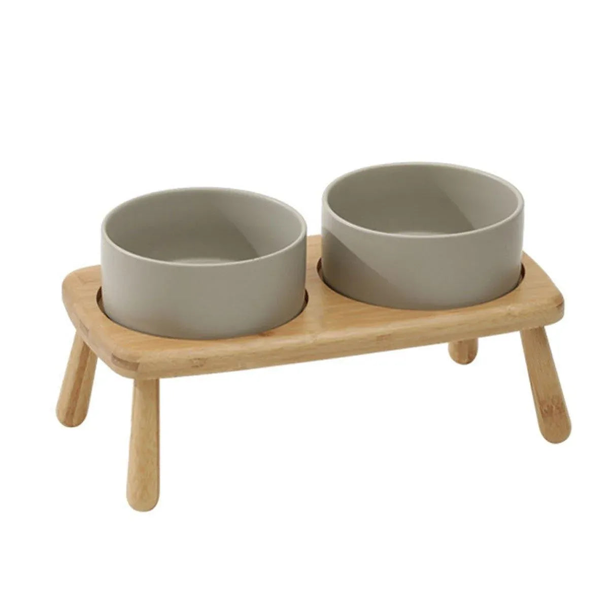 Elevated Ceramic Double Pet Feeding Bowls - Grey