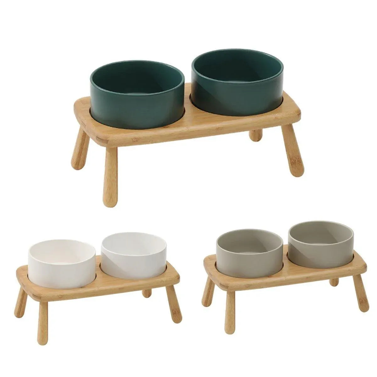 Elevated Ceramic Double Pet Feeding Bowls - Grey