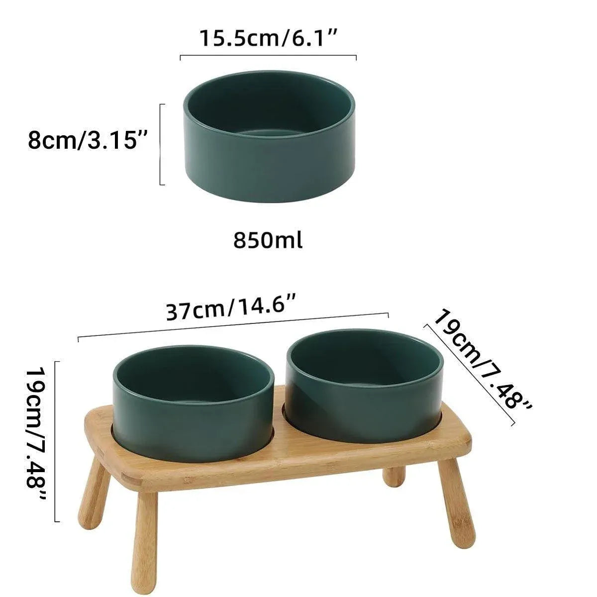 Elevated Ceramic Double Pet Feeding Bowls - Grey