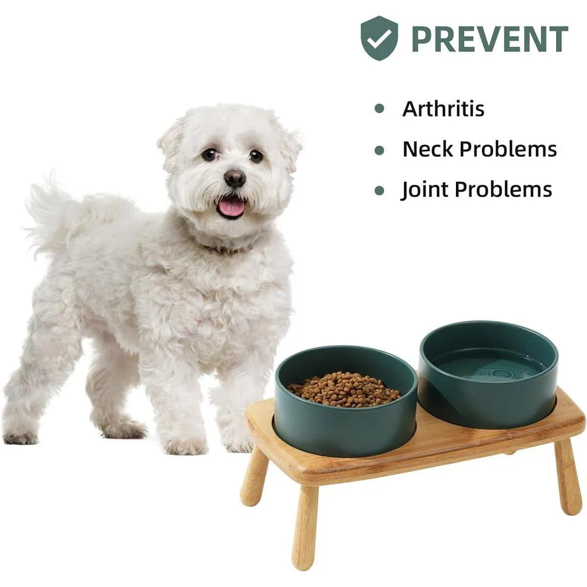 Elevated Ceramic Double Pet Feeding Bowls - Grey