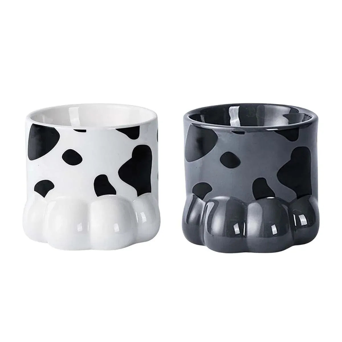 Paw-Shaped Ceramic Cat Food & Water Bowl - Grey, 260 mL