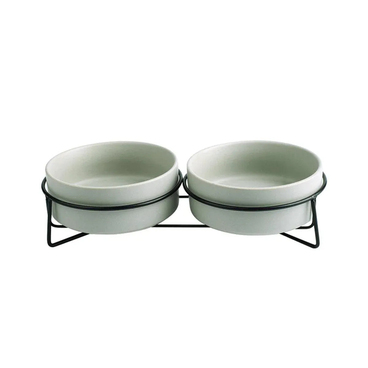 Elevated Ceramic Double Pet Bowl Set with Metal Stand - Grey, 2 × 400 mL