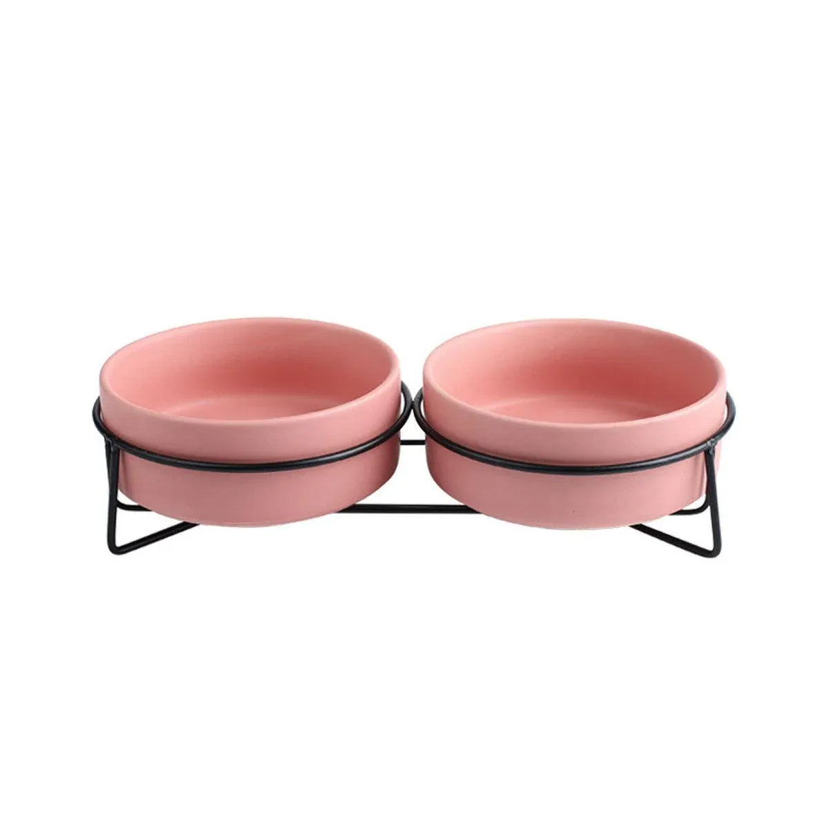 Elevated Ceramic Double Pet Bowl Set with Metal Stand - Pink, 2 × 400 mL