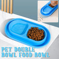 Double-Compartment Cat & Dog Feeding Bowl - Blue, 37 × 20 cm