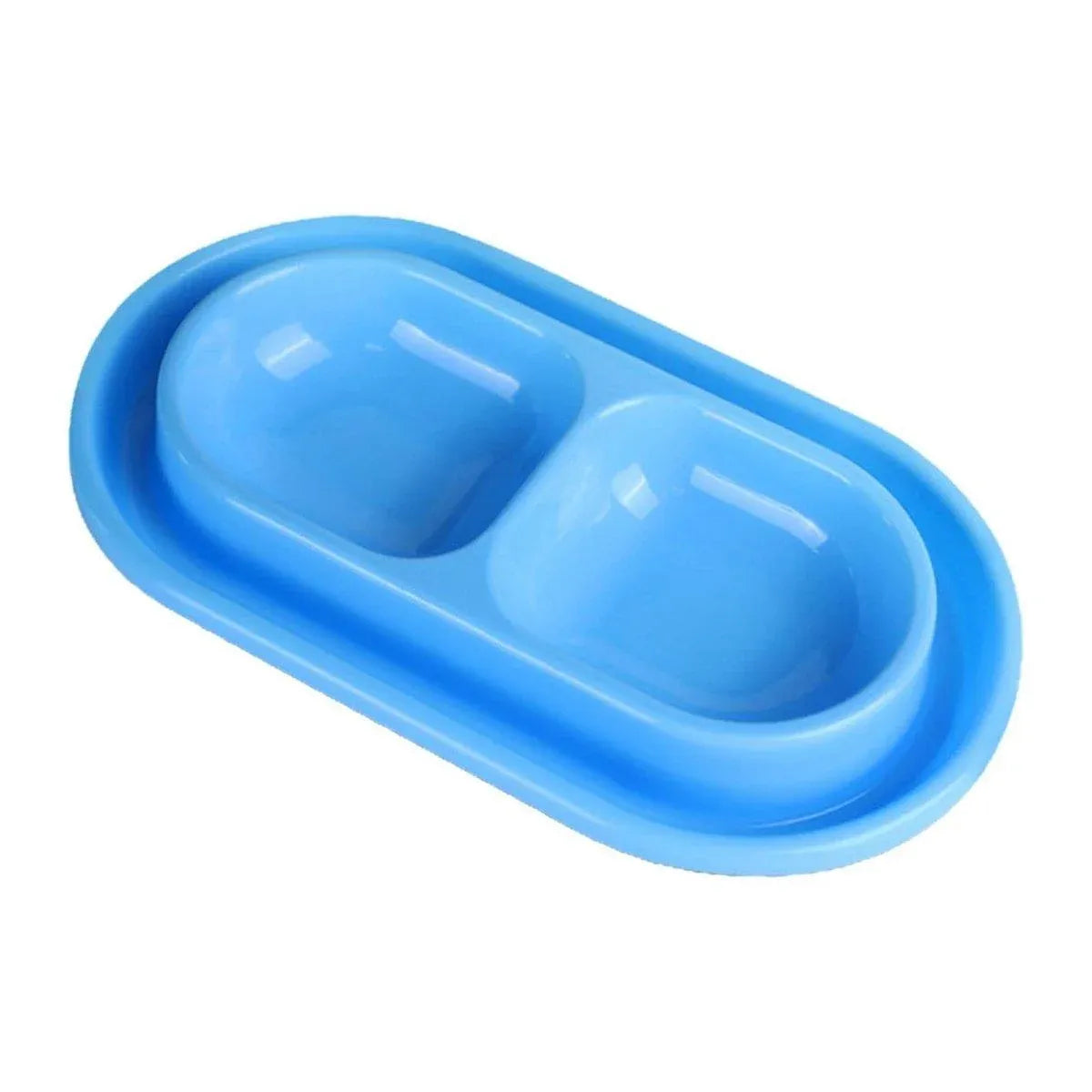 Double-Compartment Cat & Dog Feeding Bowl - Blue, 37 × 20 cm