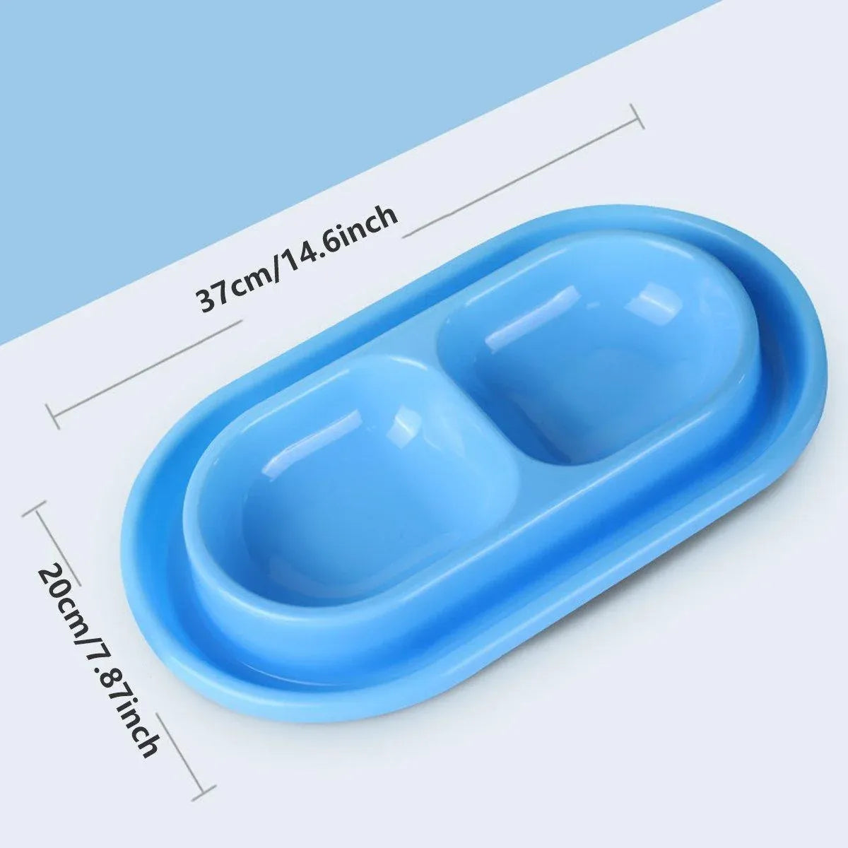 Double-Compartment Cat & Dog Feeding Bowl - Blue, 37 × 20 cm