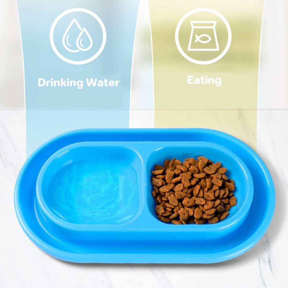 Double-Compartment Cat & Dog Feeding Bowl - Blue, 37 × 20 cm