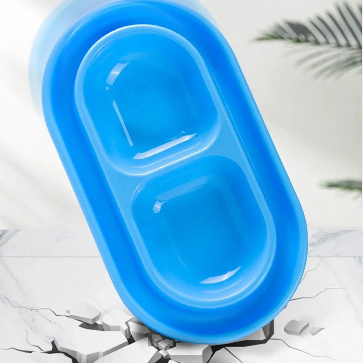 Double-Compartment Cat & Dog Feeding Bowl - Blue, 37 × 20 cm