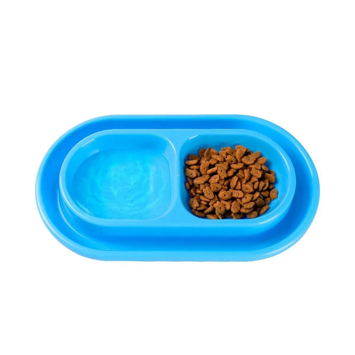 Double-Compartment Cat & Dog Feeding Bowl - Blue, 37 × 20 cm