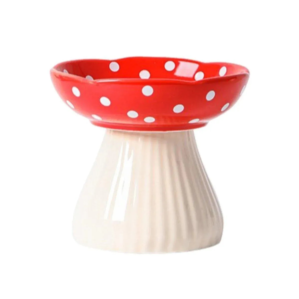 Mushroom-Shaped Raised Pet Food & Water Bowl, Red, 15 cm