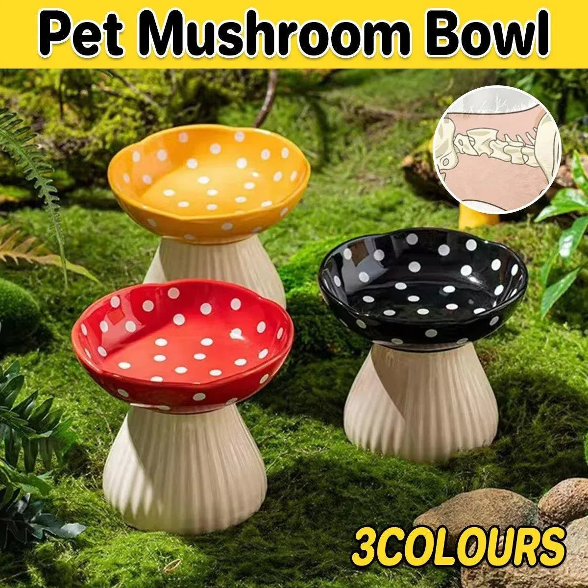 Mushroom-Shaped Raised Pet Food & Water Bowl, Red, 15 cm