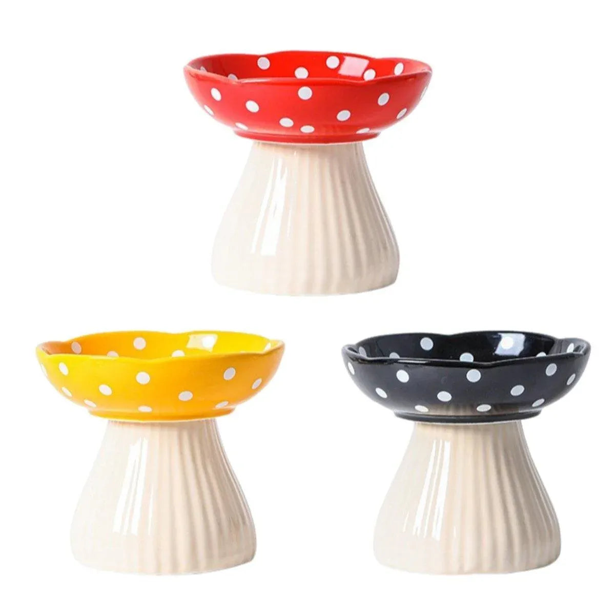 Mushroom-Shaped Raised Pet Food & Water Bowl, Red, 15 cm