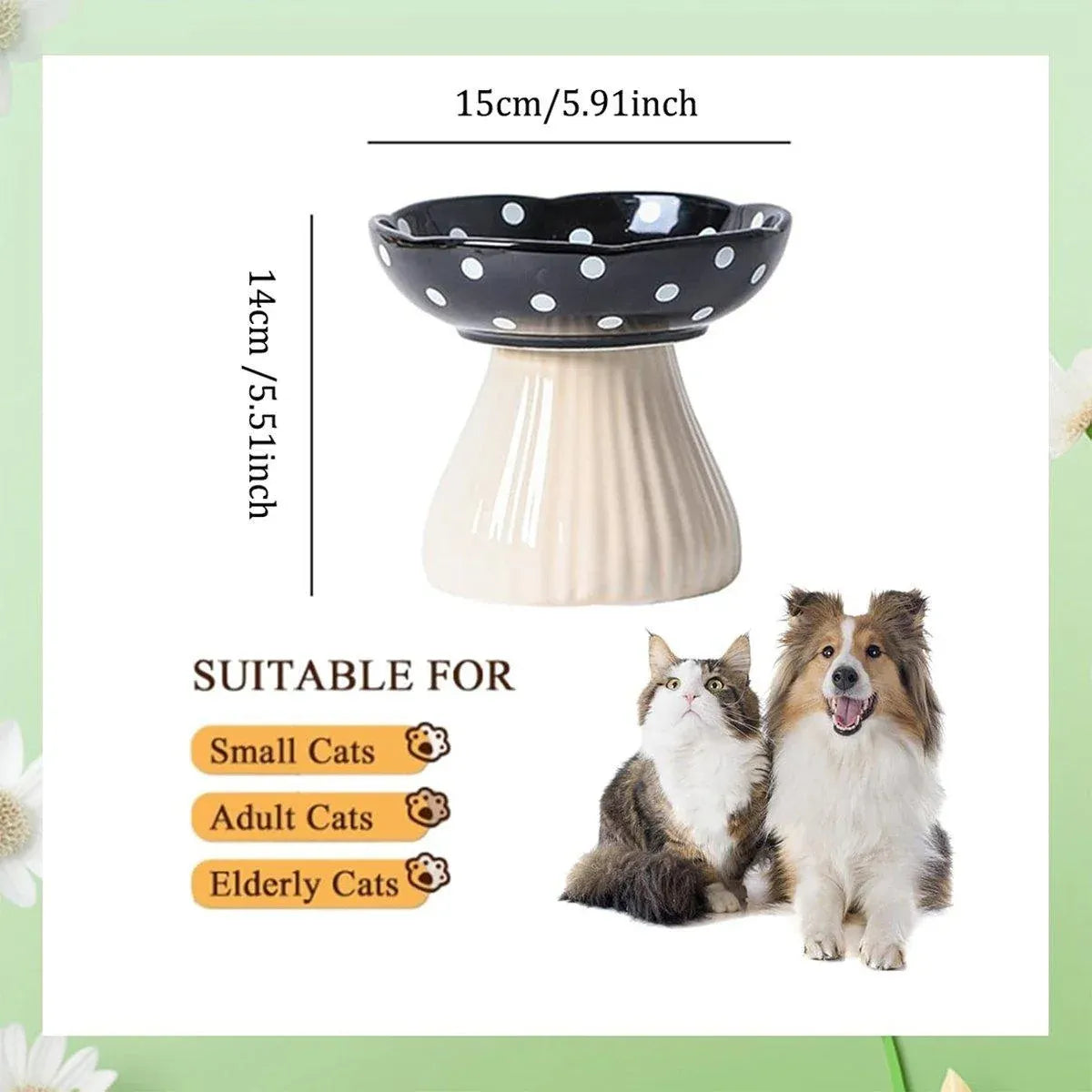 Mushroom-Shaped Raised Pet Food & Water Bowl, Red, 15 cm