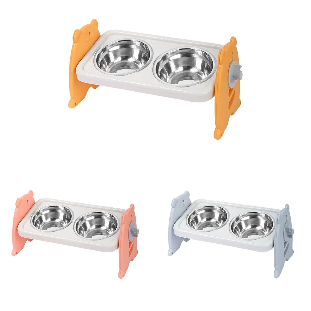 Adjustable Double Pet Feeding Bowls with Stainless Steel Inserts, Pink